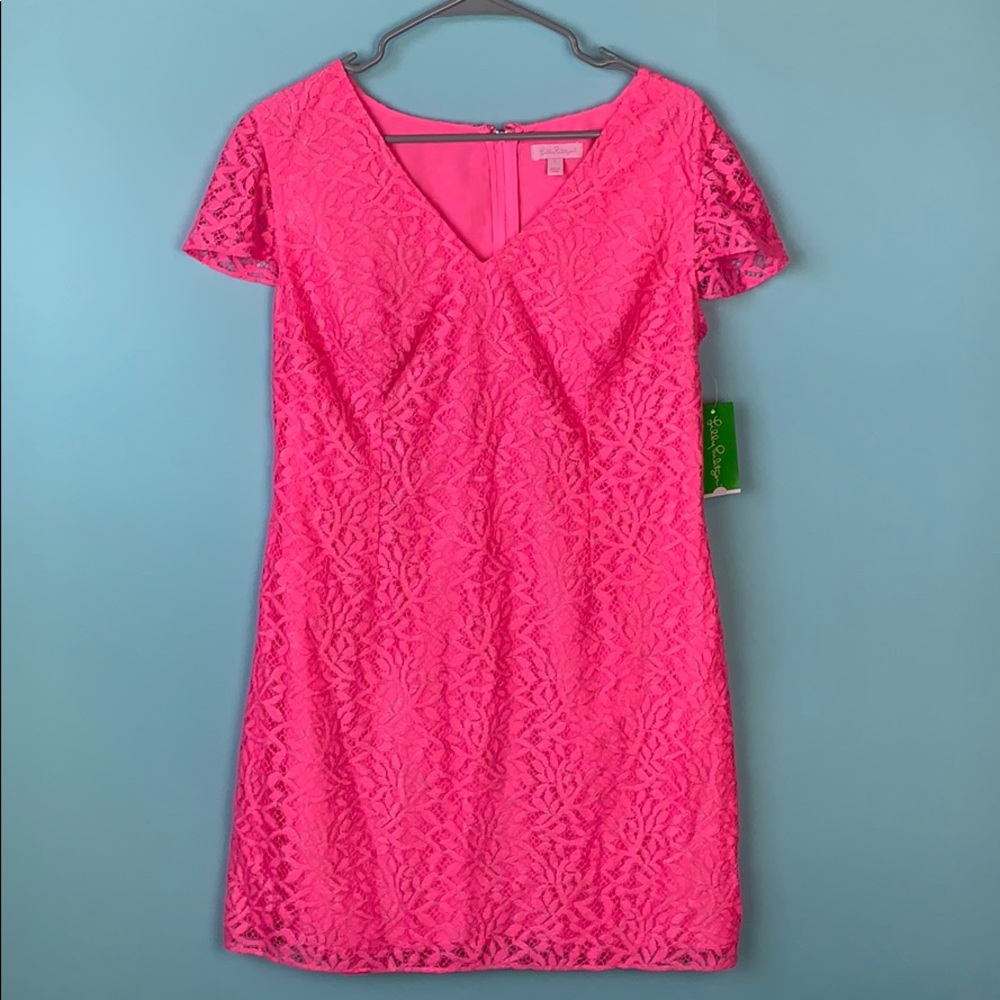 NWT Lilly Pulitzer Erica Dress Large Pink & Silver